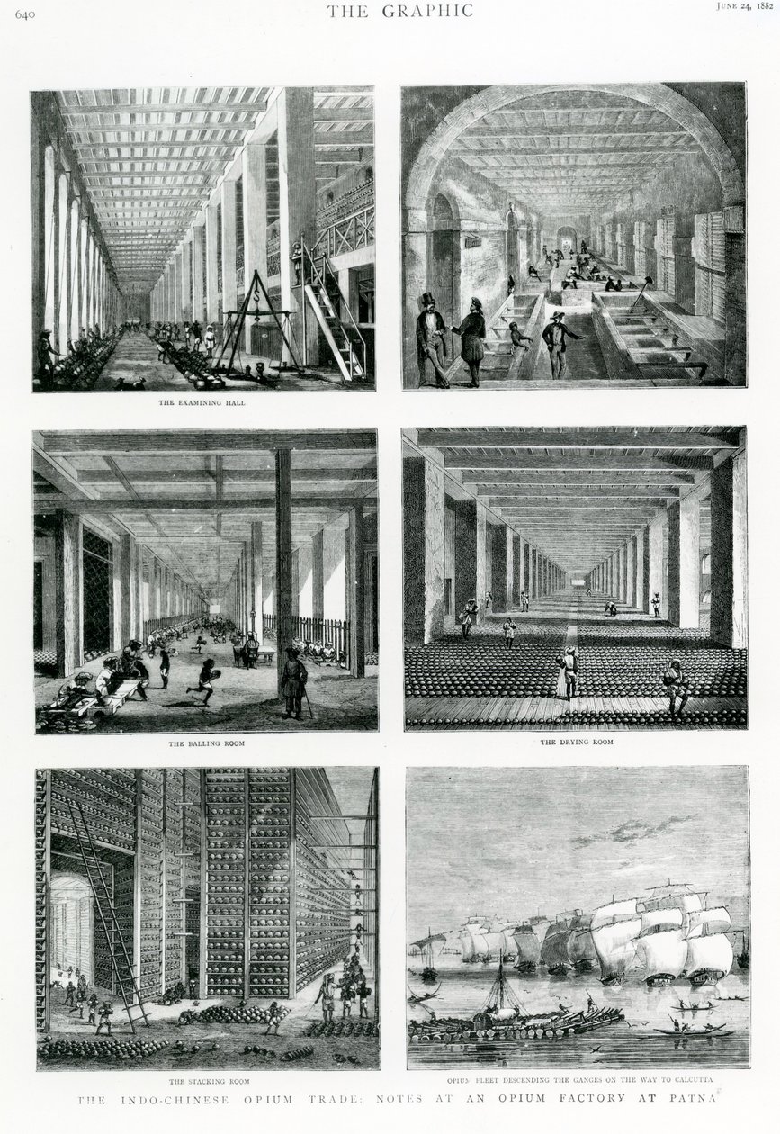 El Comercio de Opio Indochino: Notas en una Fábrica de Opio en Patna, tomado de The Graphic, 1882 de English School