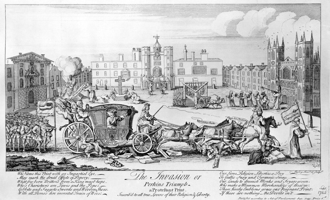 La Invasión o el Triunfo de Perkins - una Impresión Protestante, inscrita a todos los verdaderos amantes de su Religión y Libertad, 1745 de English School
