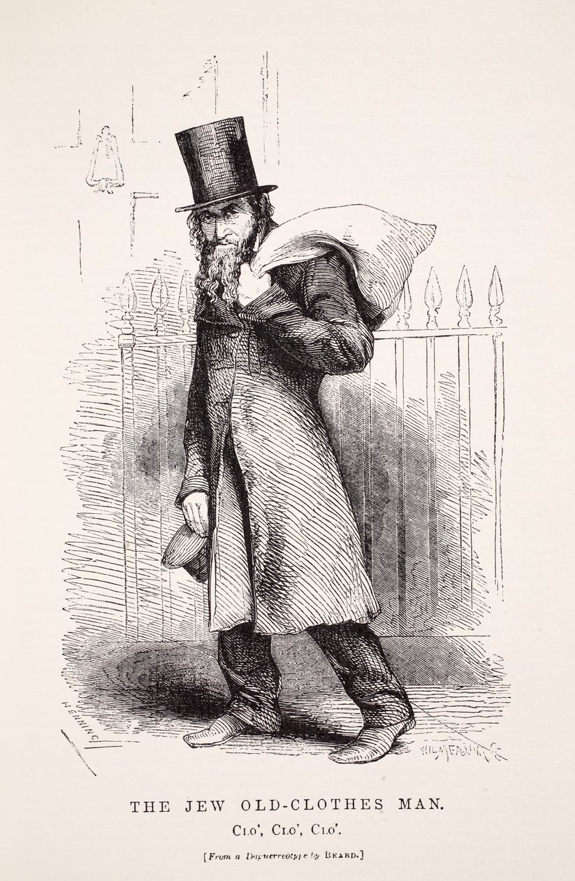 El Hombre de Ropa Vieja Judío, después de un daguerrotipo de Richard Beard, ilustración de London Labour and London Poor por Henry Mayhew, pub. 1862 de English School