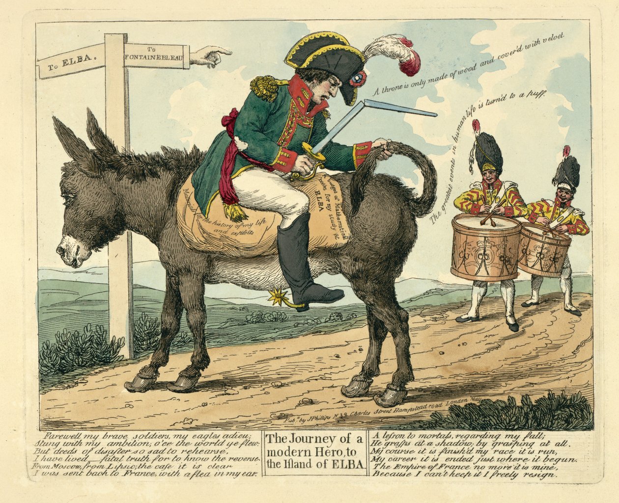 El viaje de un héroe moderno a la isla de Elba, publicado en Londres, 1814 de English School