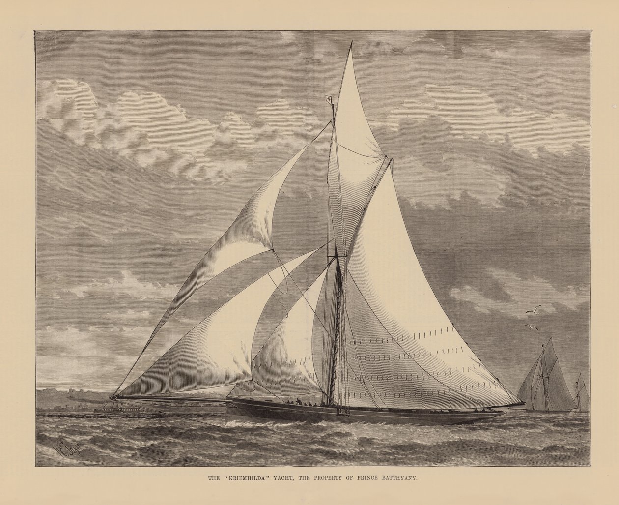 El yate "Kriemhilda", propiedad del príncipe Batthyany (grabado) de English School