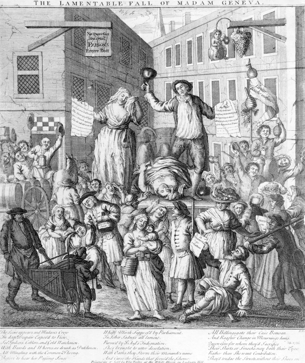 La Caída Lamentable de Madame Geneva, 1736 de English School