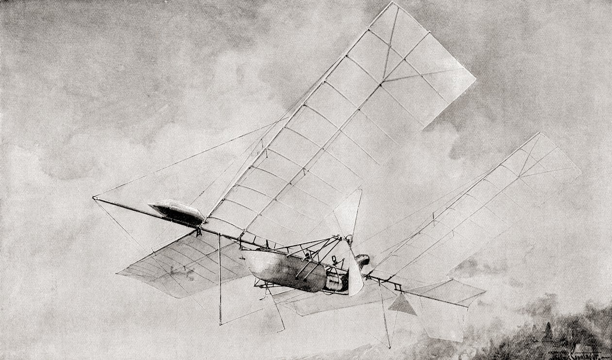 La máquina voladora del aeródromo de Langley en vuelo en el siglo XIX. De The Strand Magazine publicado en 1897. de English School