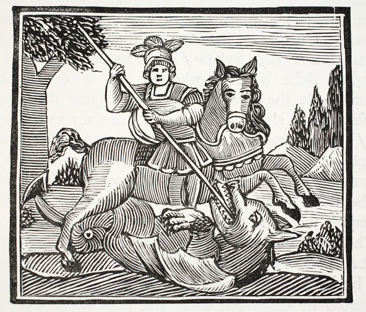 La vida y muerte de San Jorge, el noble campeón de Inglaterra, ilustración de Chap-books del Siglo XVIII de John Ashton, pub. 1882 de English School