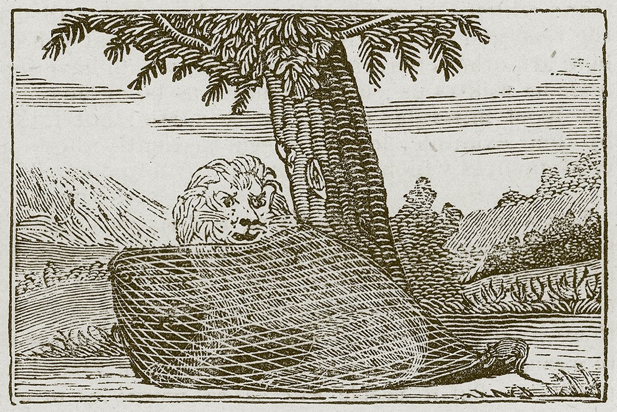 El león y el ratón (grabado) de English School