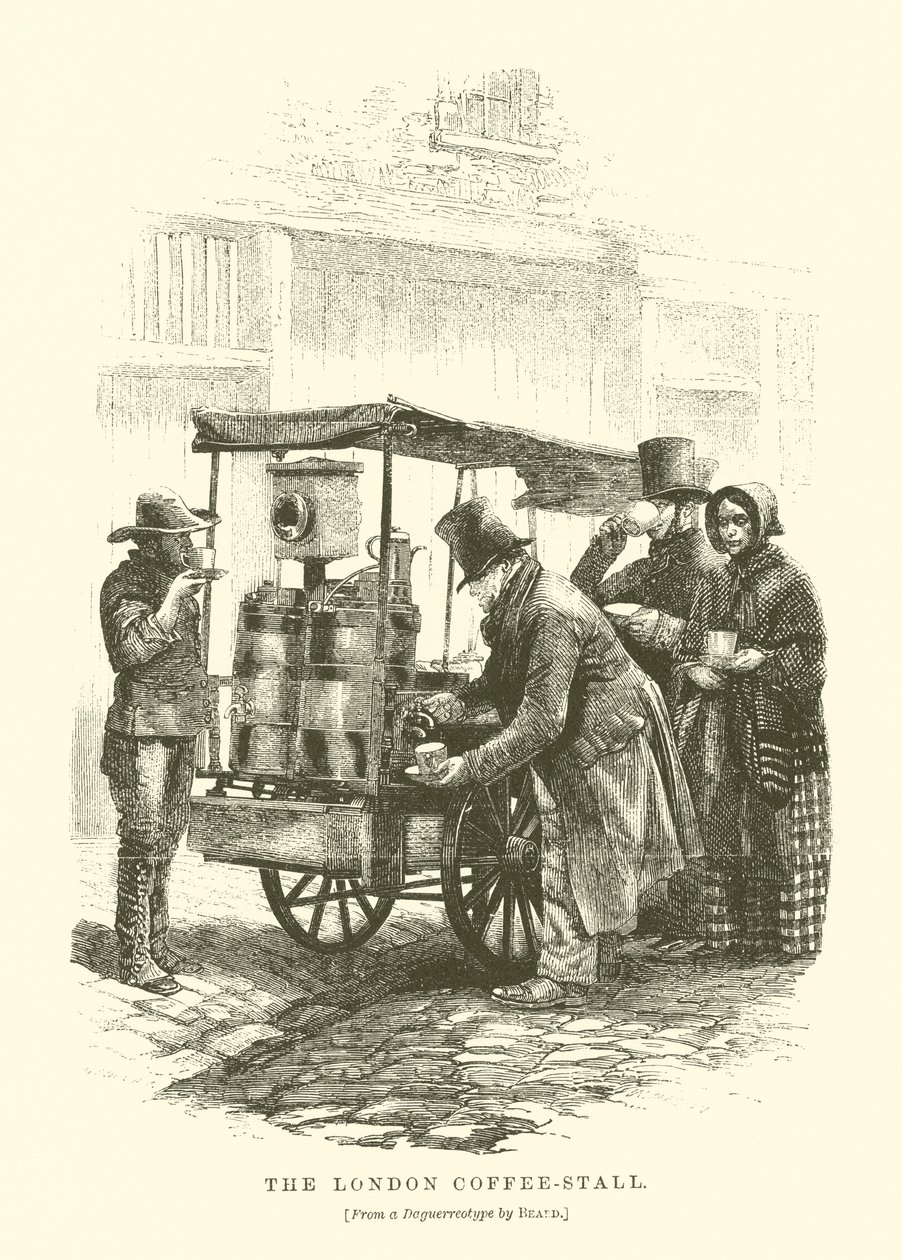 El puesto de café de Londres (grabado) de English School