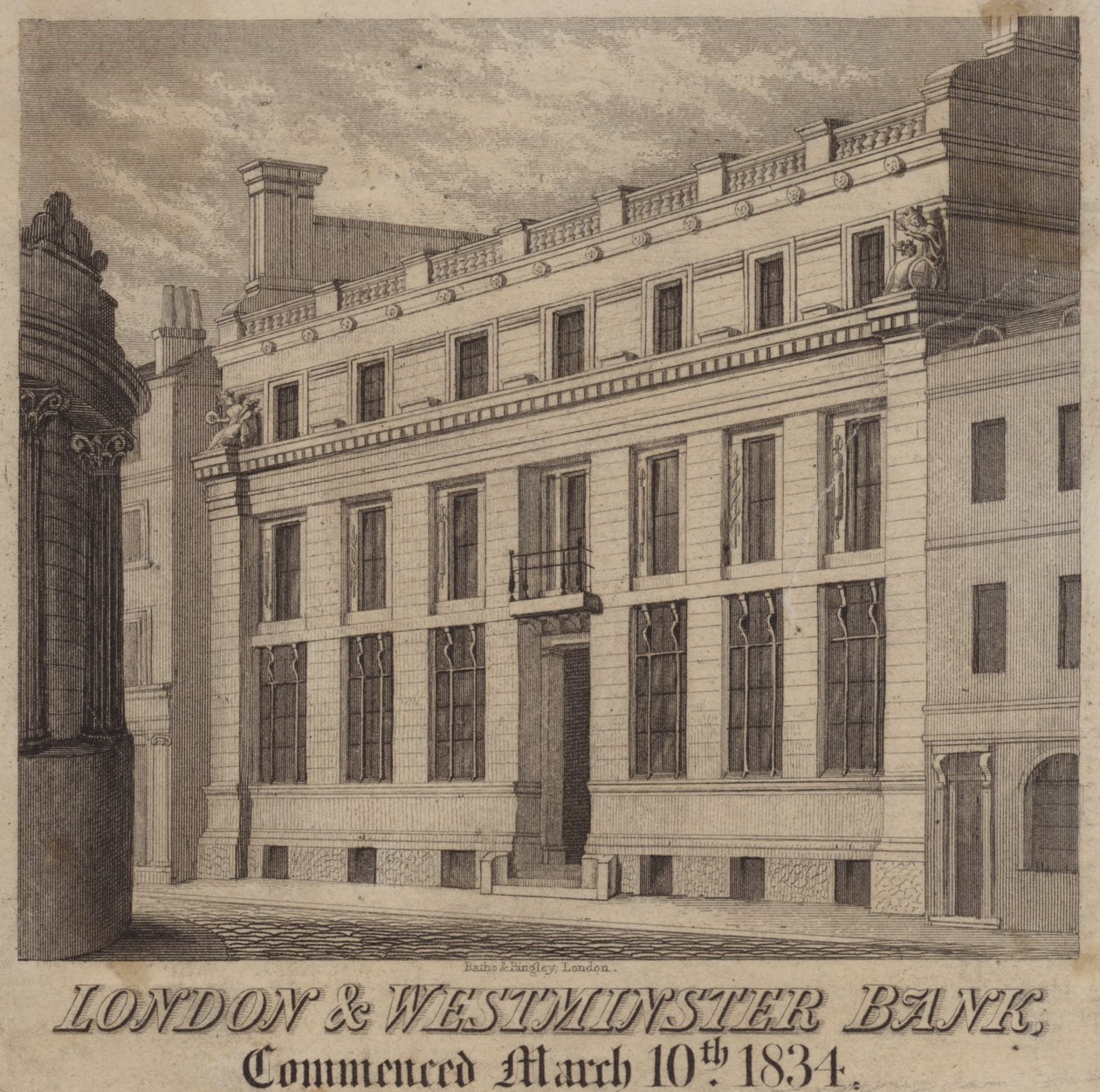 El Banco de Londres y Westminster (grabado) de English School