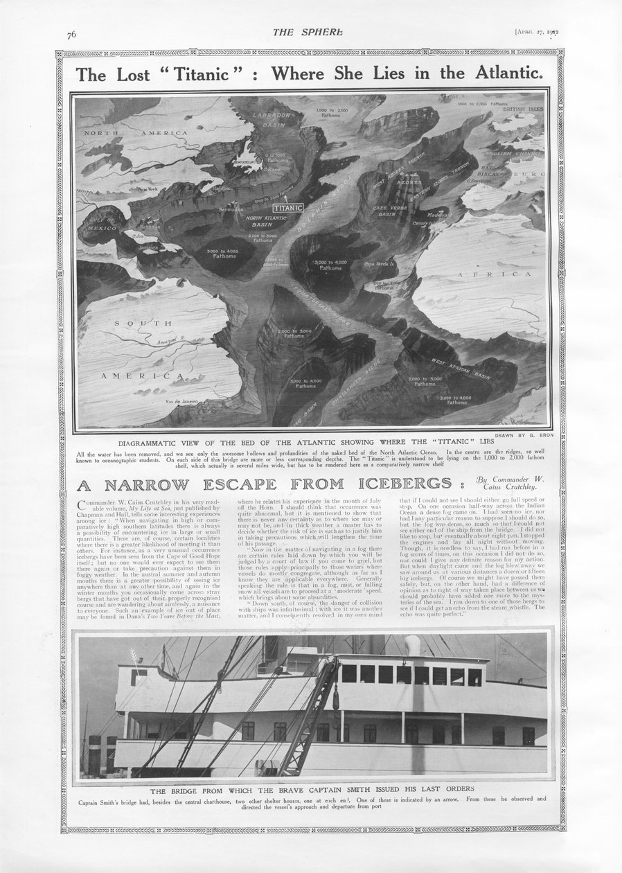 El Titanic perdido - Dónde yace en el Atlántico, de The Sphere, 27 de abril de 1912 de English School