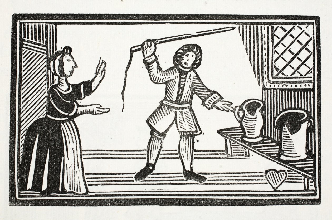 Las locuras de Tom Tram, ilustración de Chap-books del Siglo XVIII de John Ashton, pub. 1882 de English School