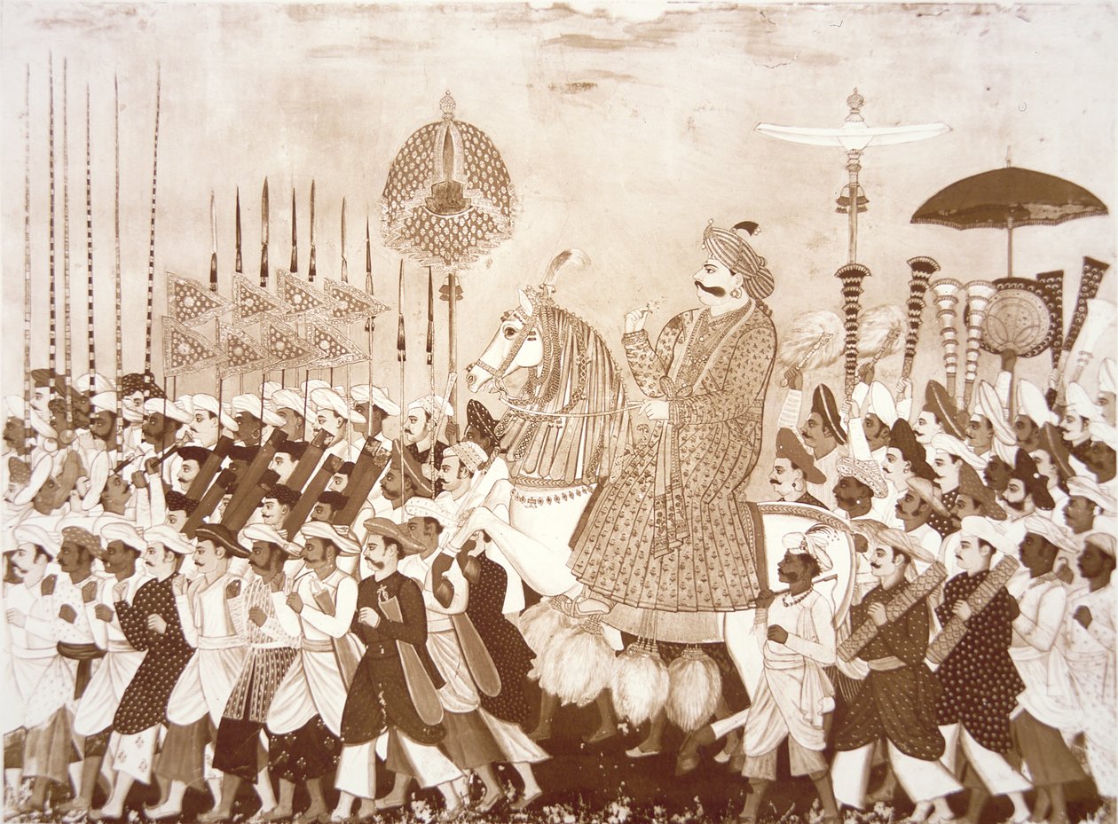 El jefe maratha Tulsaji de Tanjore (litografía en color) de English School