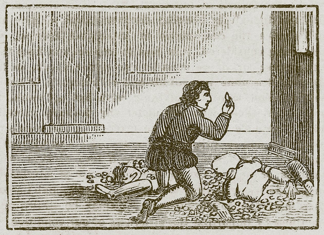 El hombre y su dios de madera (grabado) de English School