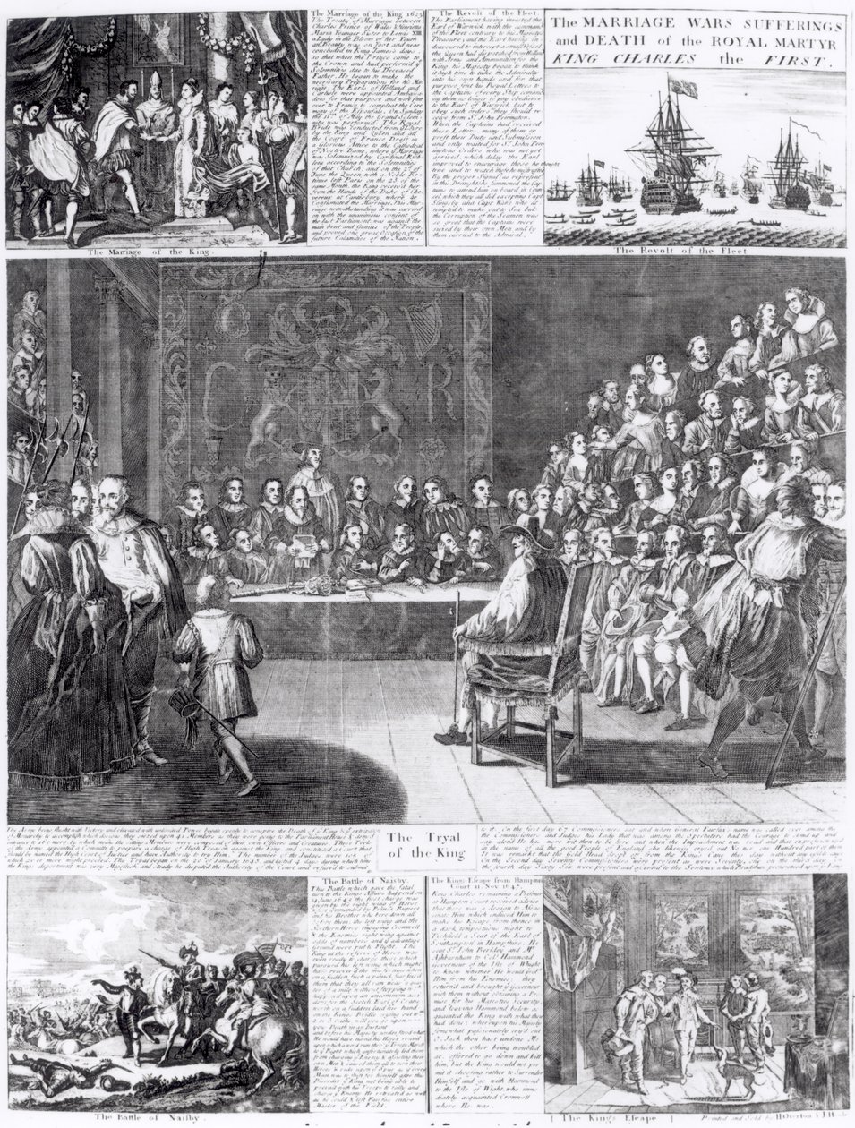 El Matrimonio, Guerras, Sufrimiento y Muerte del Mártir Real, el Rey Carlos Primero, impreso por Henry Overton y J. Hoole de English School