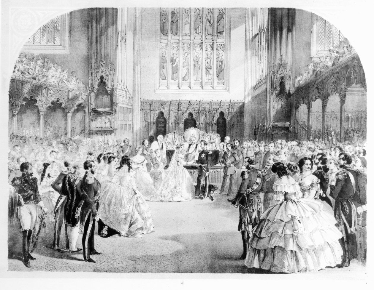El matrimonio de Victoria, la Princesa Real (1840-1901) y el Príncipe Heredero Federico Guillermo de Prusia (1831-88) en la Capilla Real, St. James, 25 de enero de 1858 de English School
