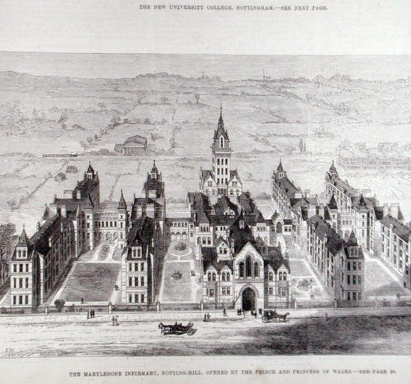 El Infirmario de Marylebone, Notting Hill, inaugurado por el Príncipe y la Princesa de Gales, de The Illustrated London News, 7 de febrero de 1881 de English School