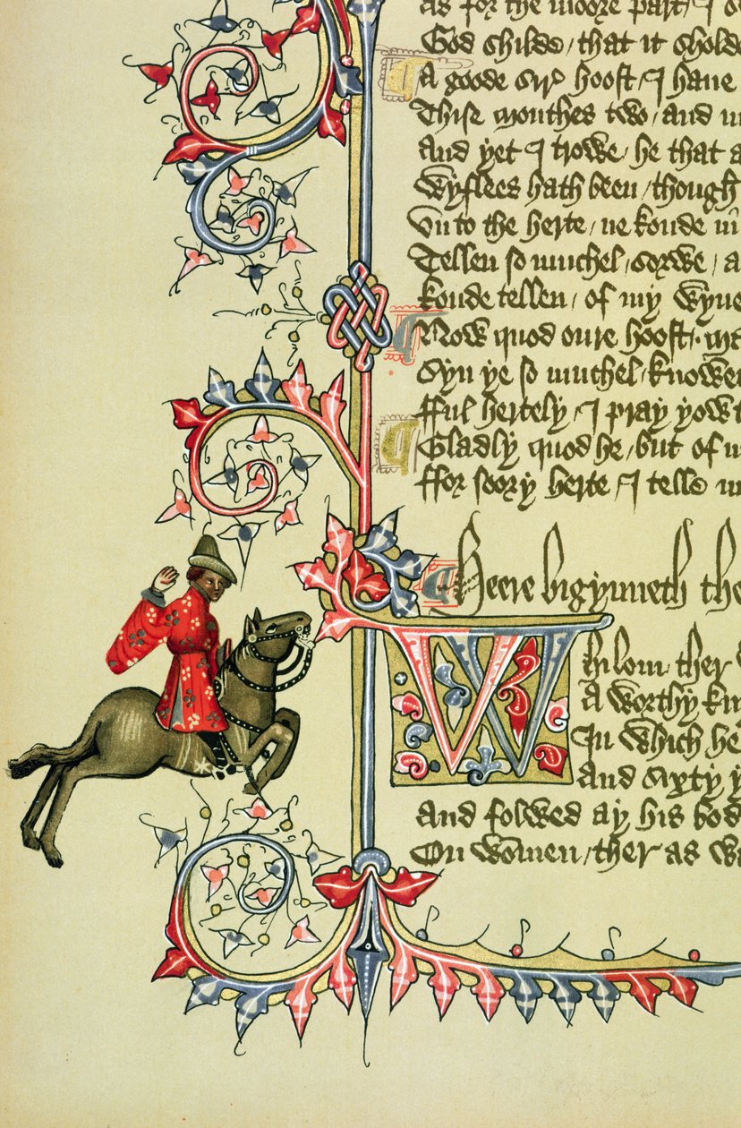 El Mercader, detalle facsímil de Los Cuentos de Canterbury, de Geoffrey Chaucer (c.1342-1400) de English School