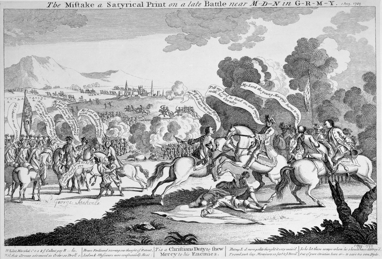 El Error, una impresión satírica sobre una batalla reciente cerca de M-d-n en G-r-m-y, c.1759 (aguafuerte) de English School