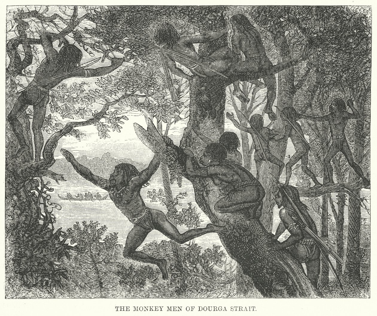 Los hombres mono del estrecho de Dourga (grabado) de English School