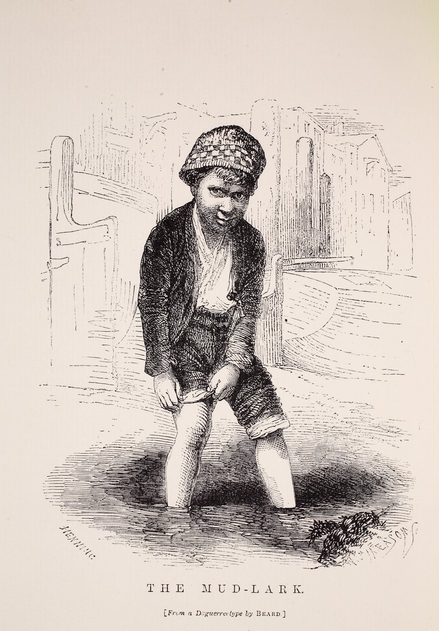 El recolector de barro, ilustración de London Labour and London Poor de Henry Mayhew, pub. 1862 de English School