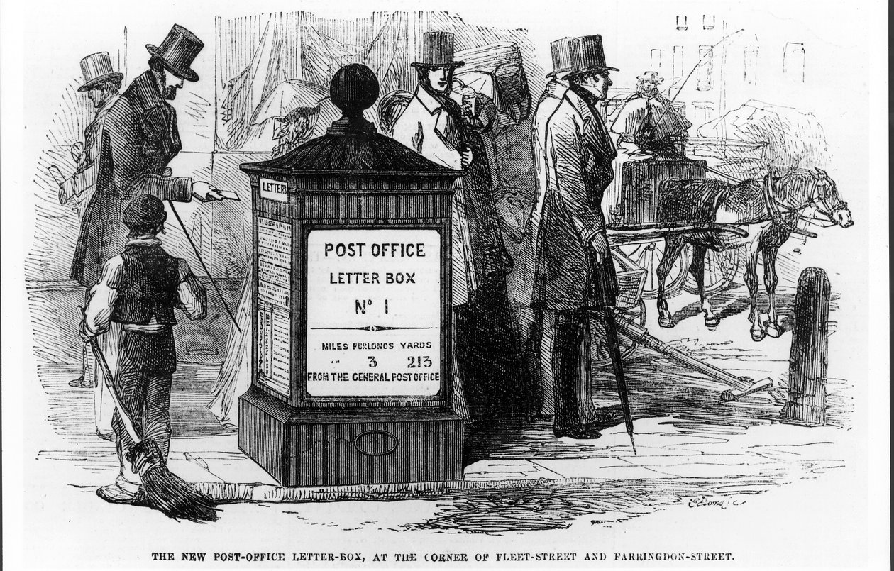 El Nuevo Buzón de Correos, en la Esquina de Fleet Street y Farringdon Street, de The Illustrated London News, 24 de marzo de 1855 de English School