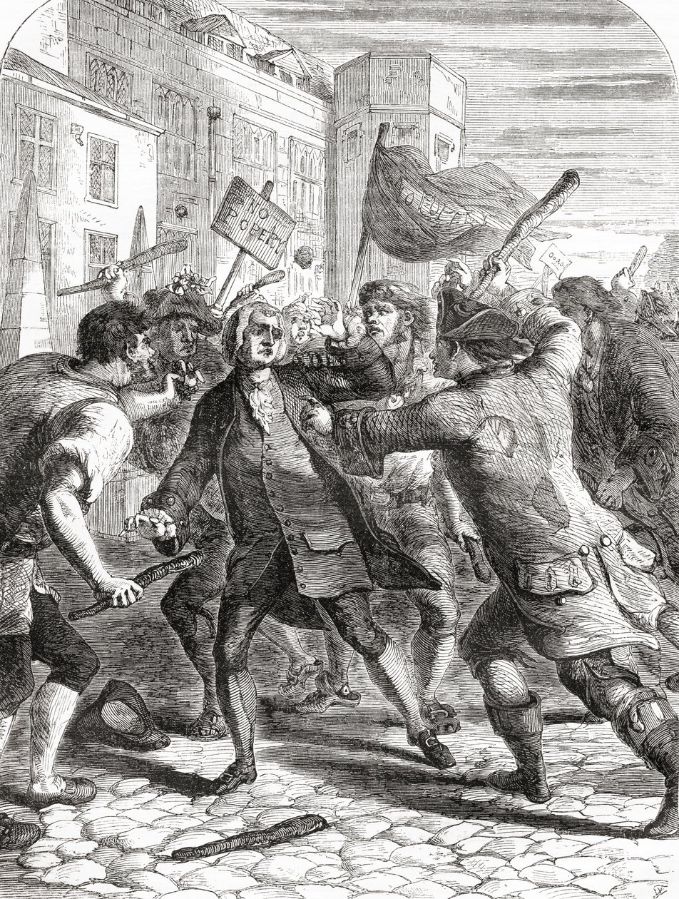 Los alborotadores "No-Popery" atacan a los miembros del Parlamento en Palace Yard, Westminster, Londres, Inglaterra, durante los disturbios de Gordon de 1780. de English School
