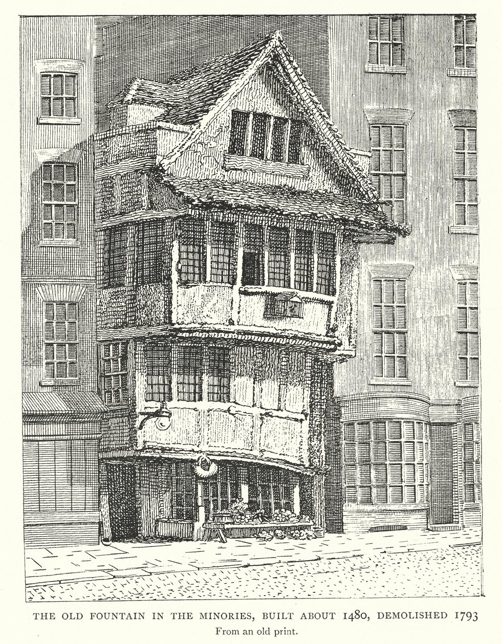 La antigua fuente de los Minories, construida hacia 1480, demolida en 1793 (grabado) de English School