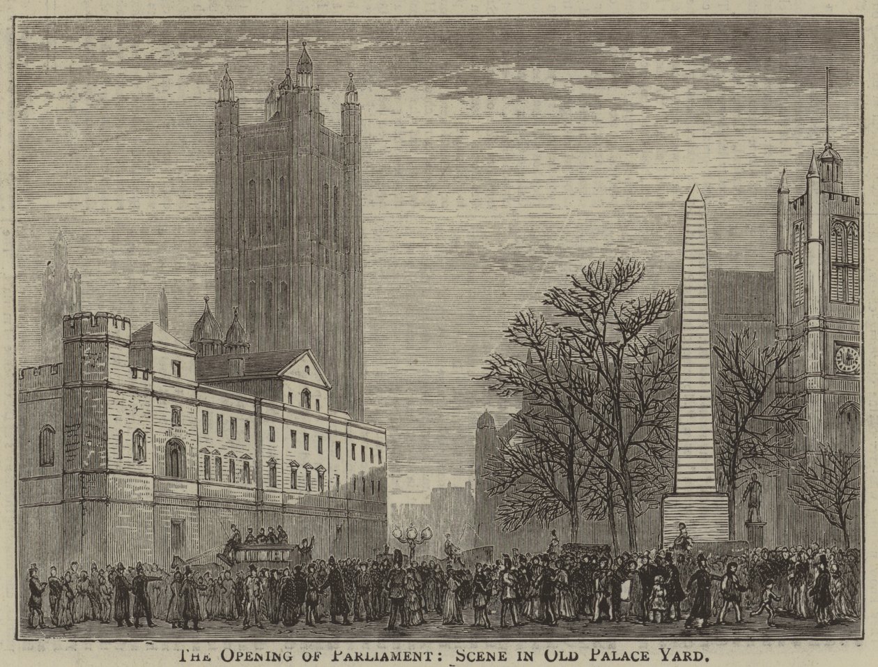 La apertura del Parlamento, escena en Old Palace Yard (grabado) de English School