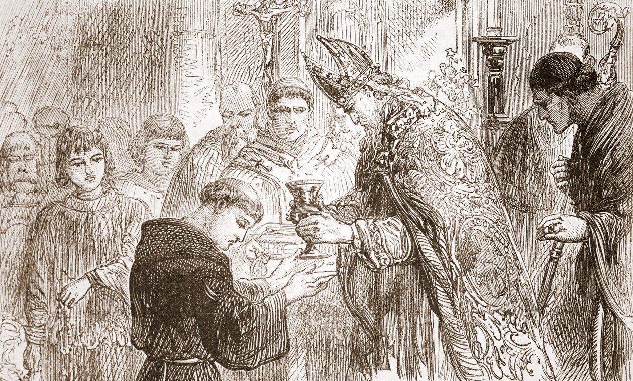 La ordenación de Lutero al sacerdocio, ilustración de La Historia del Protestantismo por James Aitken Wylie (1808-1890), pub. 1878 de English School