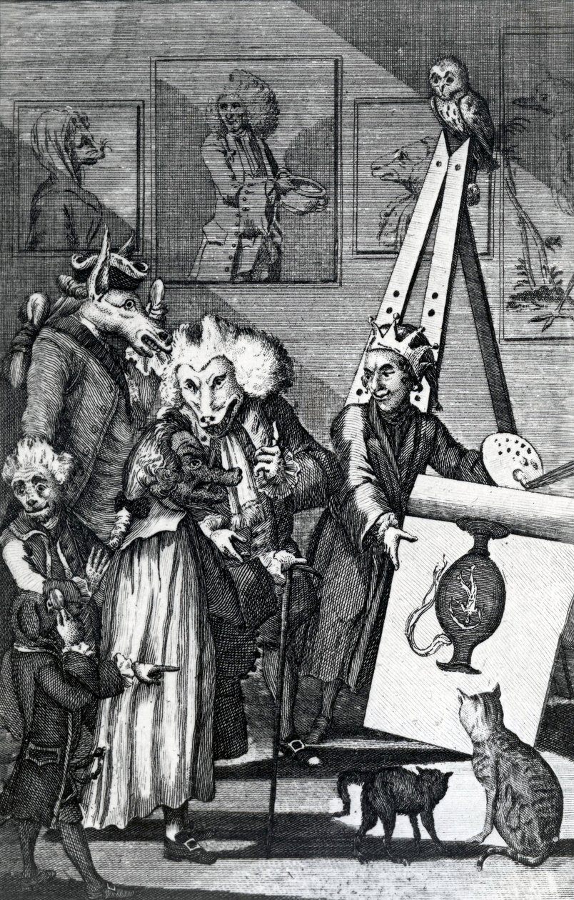 El pintor sometiendo su cuadro al examen de conocedores y anticuarios, 1774 de English School