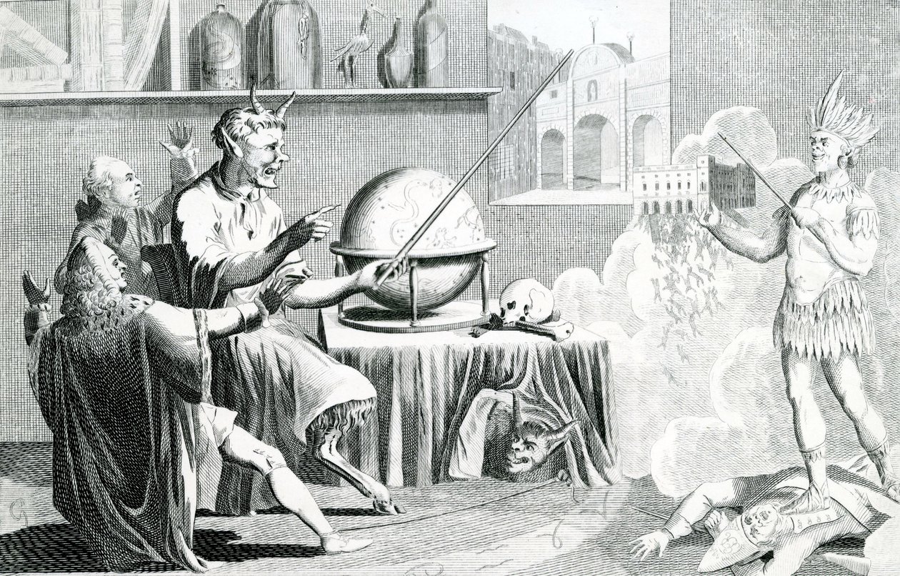 El Parlamento disuelto, o el Diablo convertido en adivino, grabado por G. Terry, circa 1774 de English School