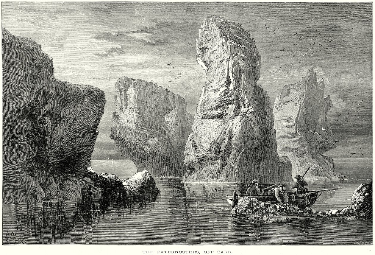 Los Paternosters, frente a Sark (grabado) de English School