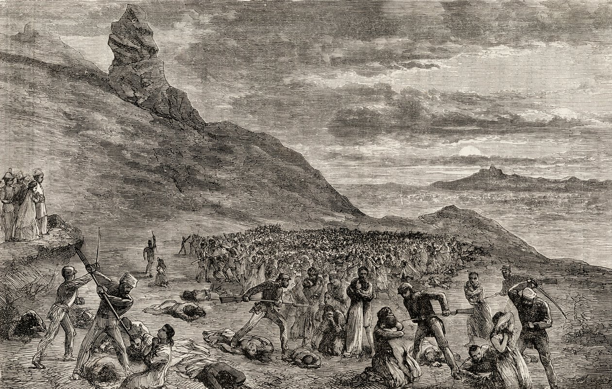 La persecución y masacre de los cristianos en la isla de Madagascar en 1849, c.1865 de English School