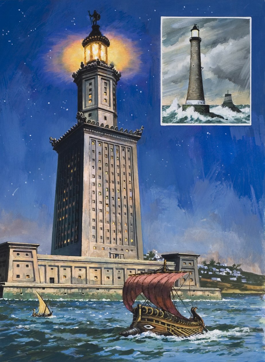 Los faros de Alejandría (gouache sobre papel) de English School