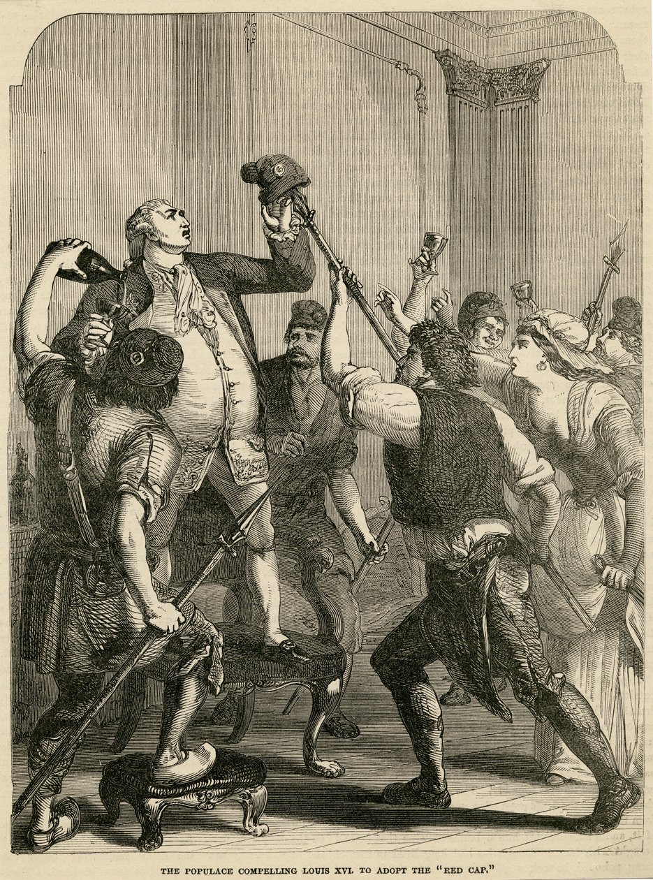 El pueblo obligando a Luis XVI a adoptar el gorro rojo, 1792 de English School
