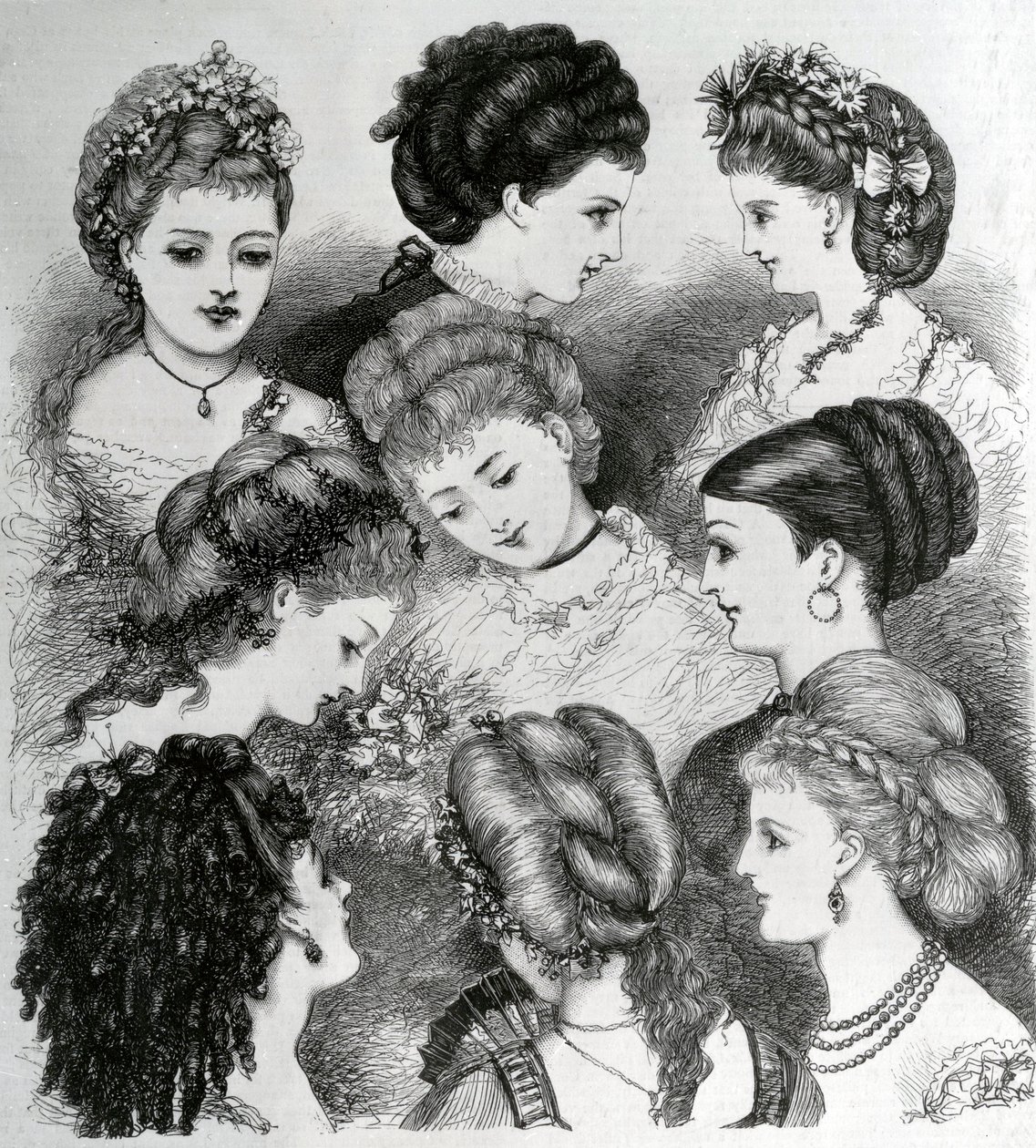 Las modas actuales en el cabello, 1870 de English School