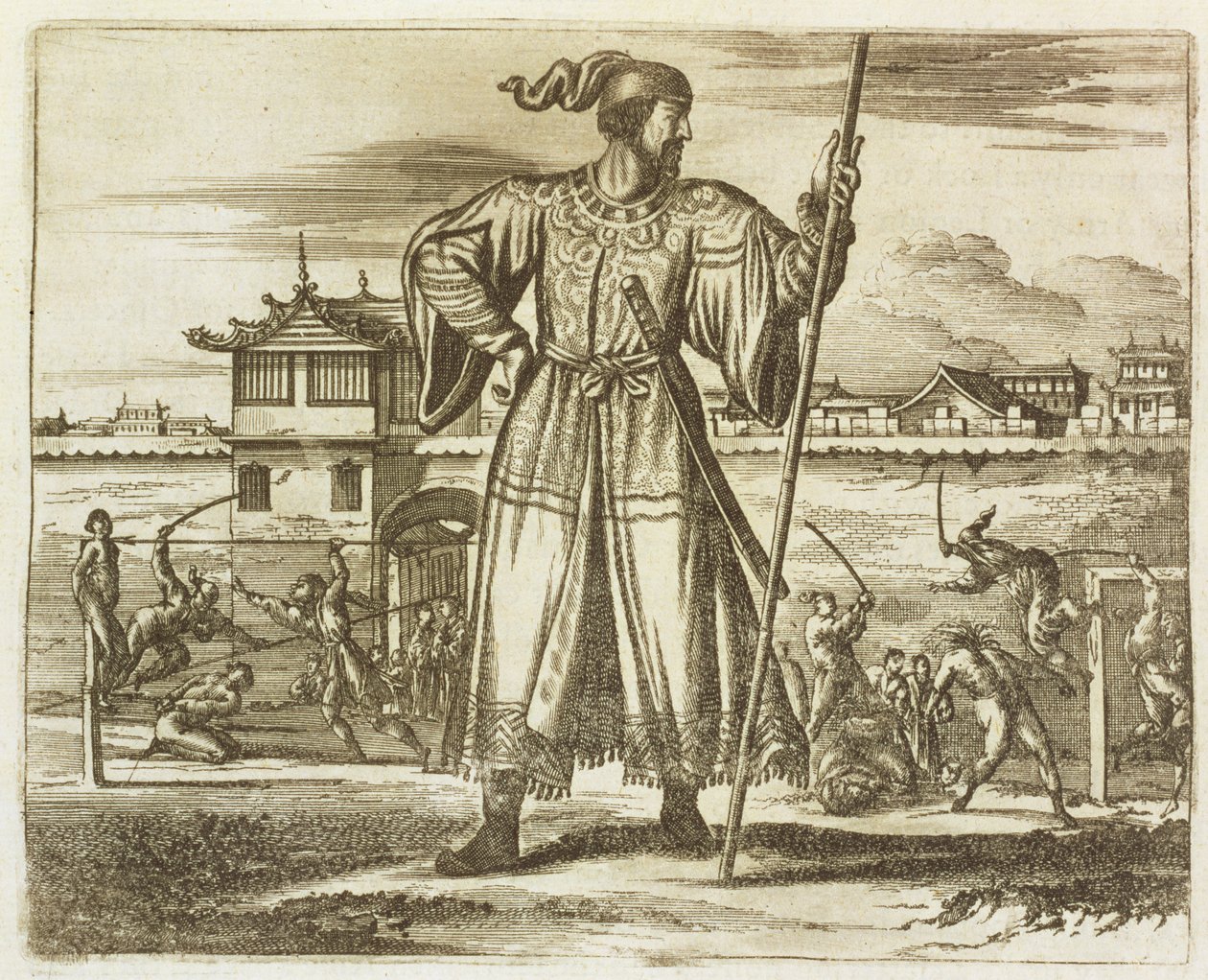El Primer General del Ejército Chino, ilustración de una descripción de Embajadas a China, 1690 de English School
