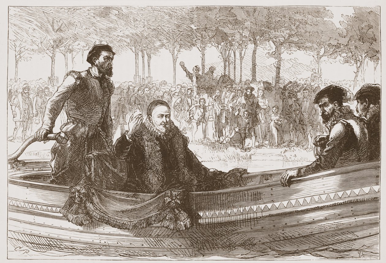 El Príncipe de Orange en su barcaza camino a Bruselas, ilustración de La Historia del Protestantismo de James Aitken Wylie (1808-1890), pub. 1878 de English School