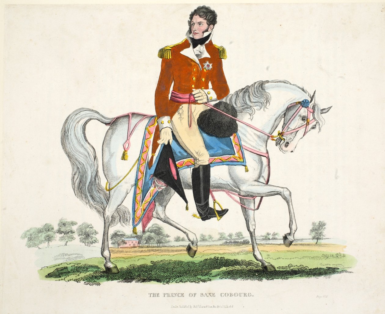 El Príncipe de Saxe Coburg, publicado por Richard Evans, grabado por Romney, ilustración de Un relato histórico de la batalla de Waterloo por William Mudford, 1816 de English School
