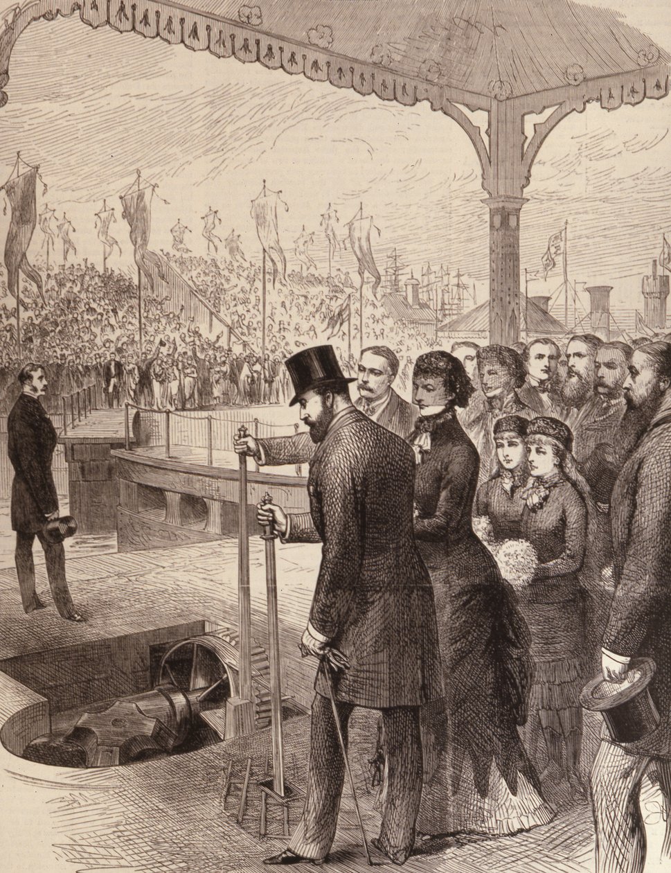 El Príncipe de Gales inaugurando los nuevos muelles del norte en Liverpool, de The Illustrated London News, 17 de septiembre de 1881 de English School
