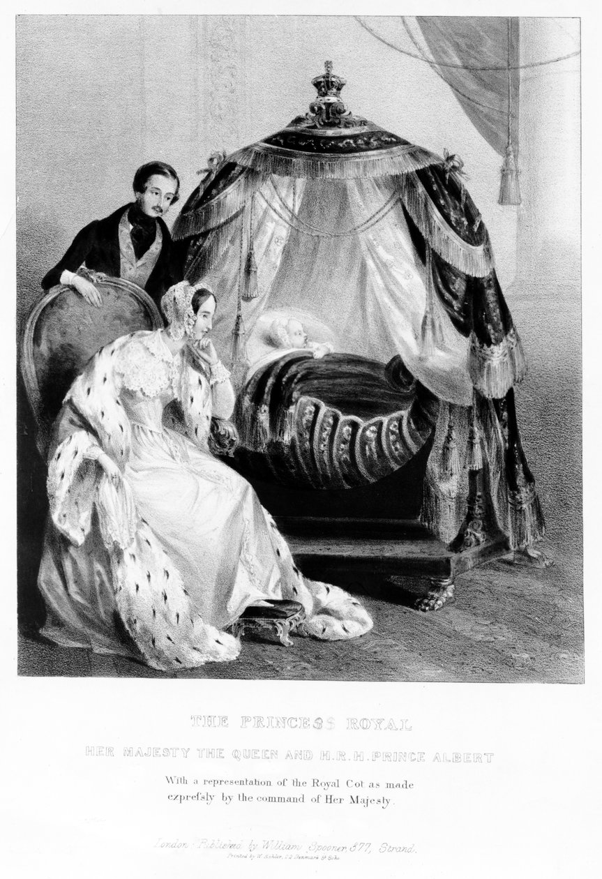 La Princesa Real, Su Majestad la Reina y SAR el Príncipe Alberto, con la cuna real, c.1840 de English School