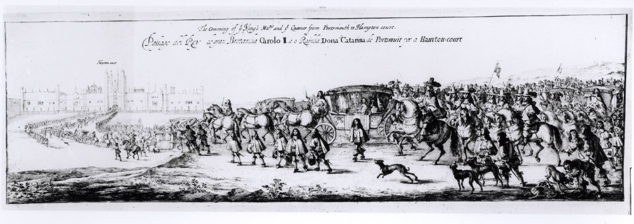 La Procesión de Carlos II (1630-85) y su Nueva Reina, Catalina de Braganza (1638-1705) de Portsmouth a Hampton Court, 1662 de English School
