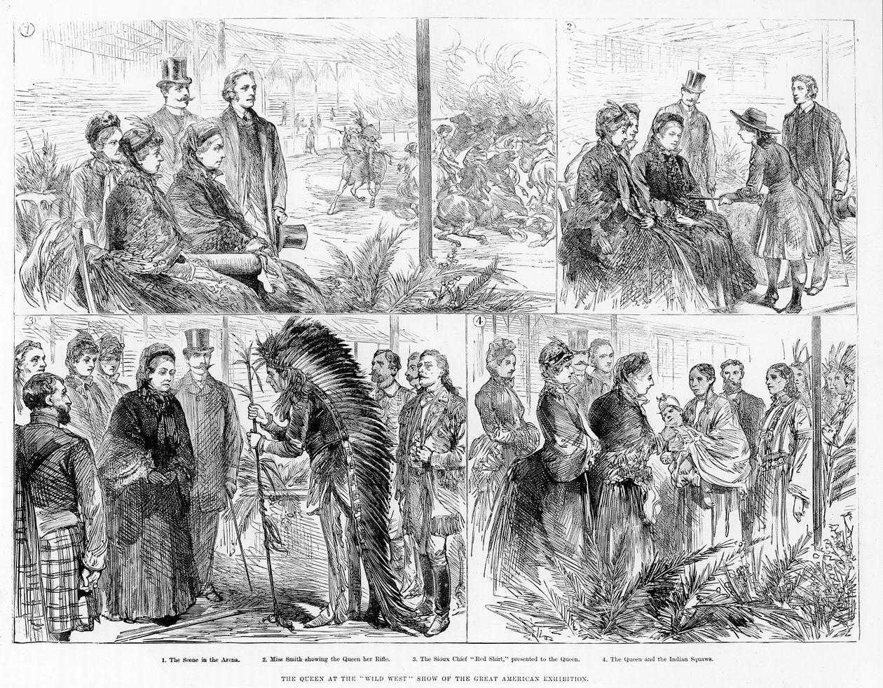 La reina en el espectáculo del Lejano Oeste de la Gran Exposición Americana, 1887 de English School