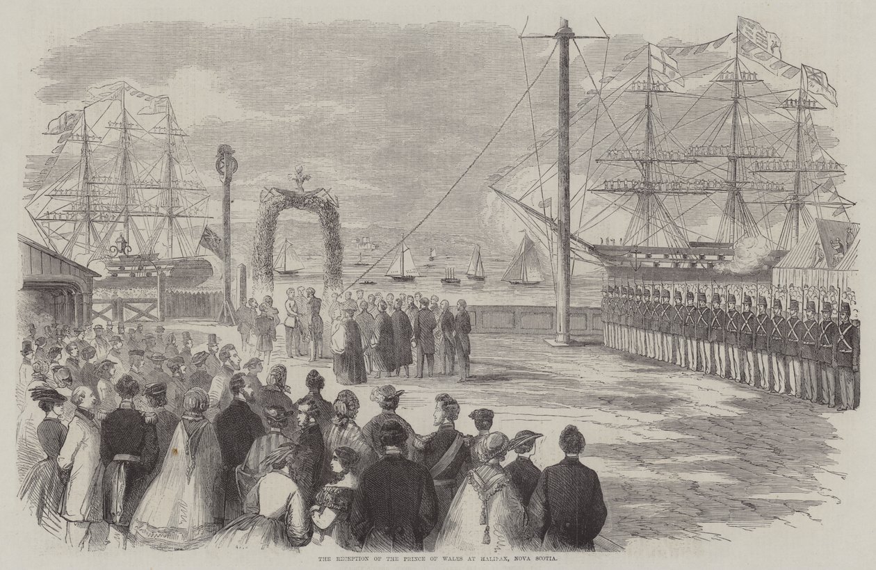 Recepción del Príncipe de Gales en Halifax, Nueva Escocia (grabado) de English School