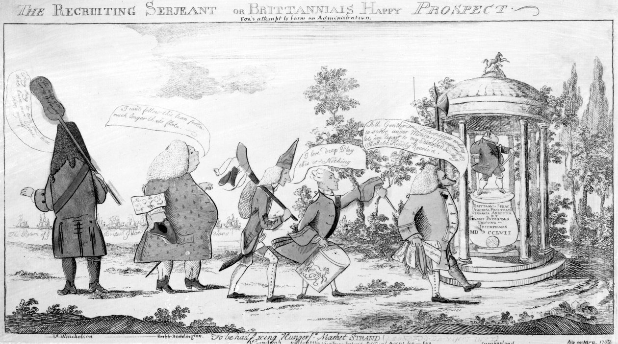 El sargento reclutador o la feliz perspectiva de Britannia, grabado por George Townshend, 1757 de English School