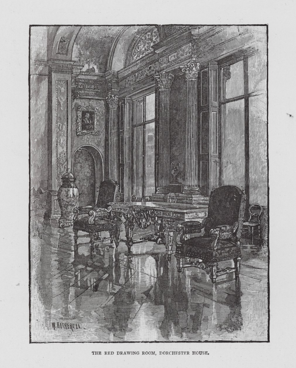 Salón Rojo, Casa Dorchester (litografía) de English School