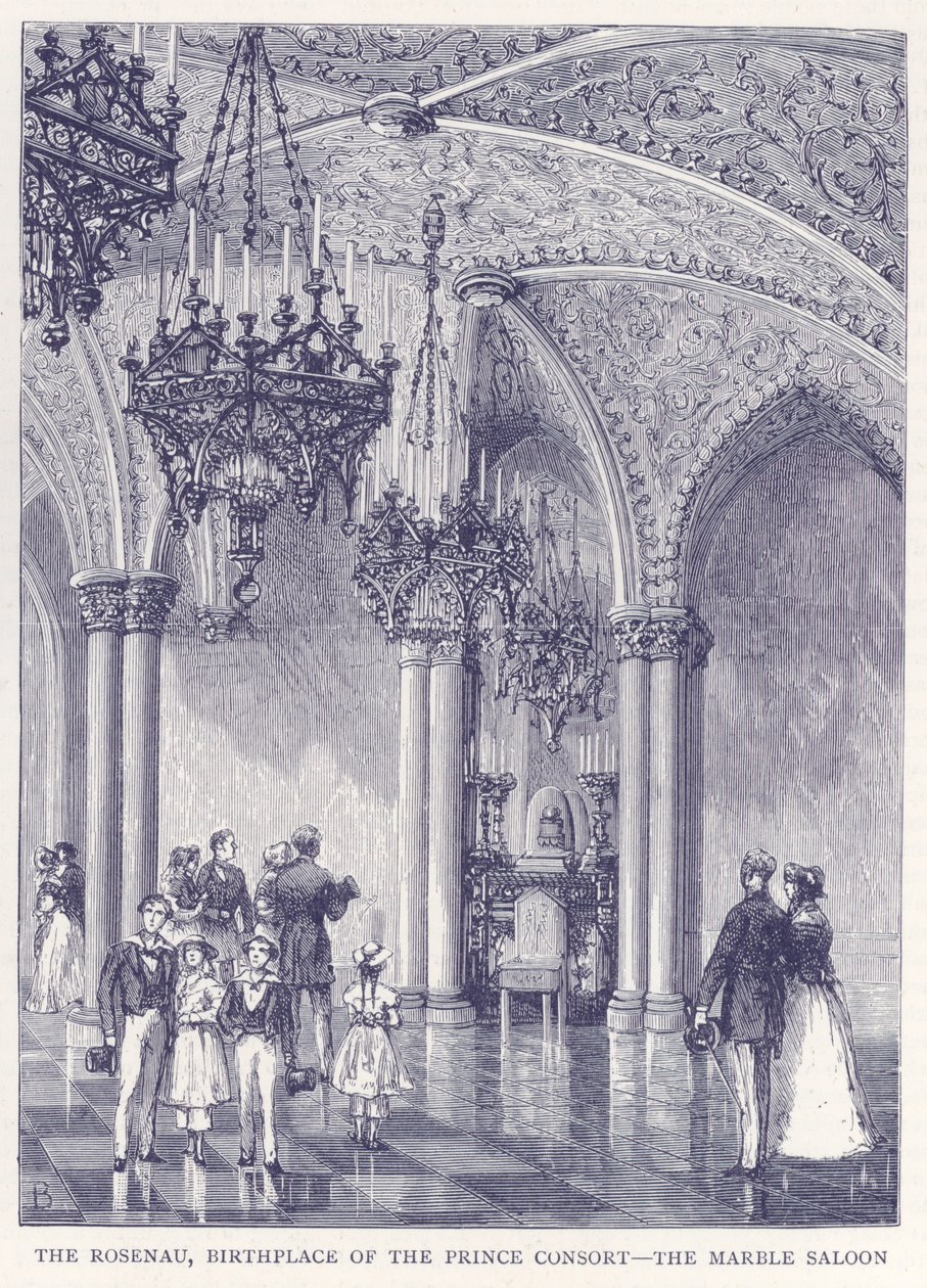 El Rosenau, Palacio Natal del Príncipe Consorte-El Sallón de Mármol (grabado) de English School