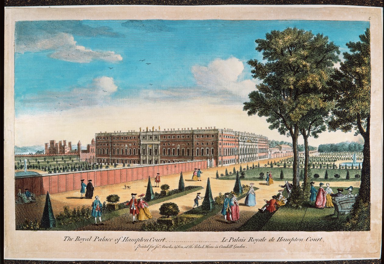 El Palacio Real de Hampton Court (grabado coloreado a mano) de English School