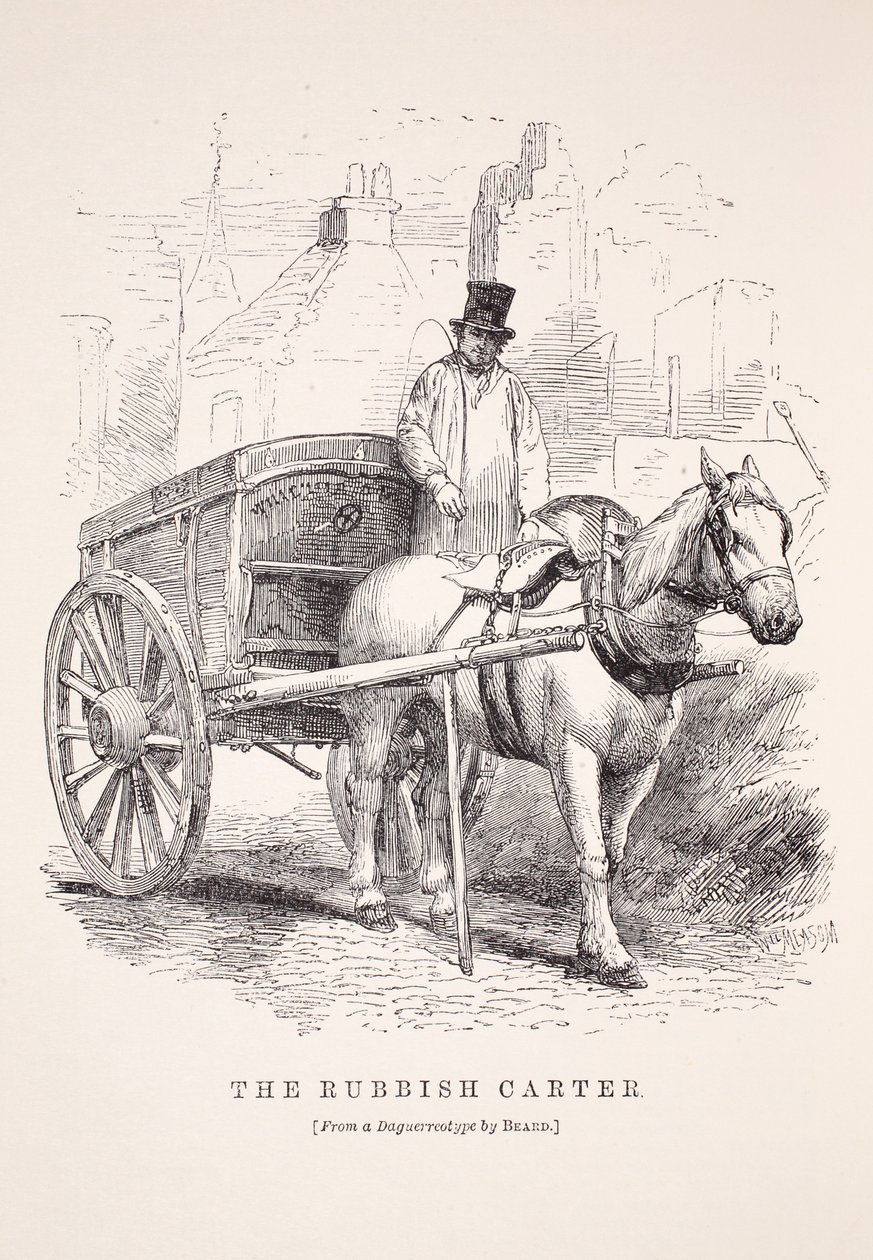 El cartero de basura, ilustración de London Labour and London Poor de Henry Mayhew, pub. 1862 de English School