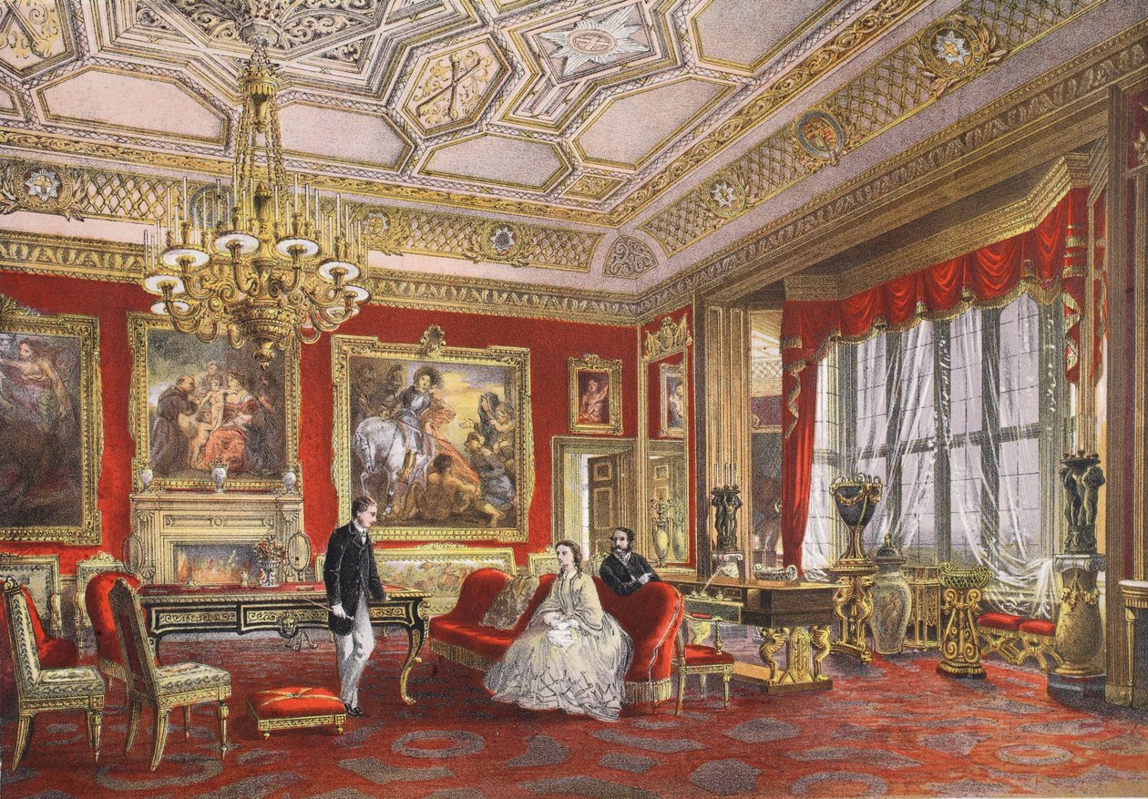 La Sala Rubens, Castillo de Windsor, de A Memorial of the Marriage of Edward VII and Alexandra of Denmark, pub. 1864 de English School