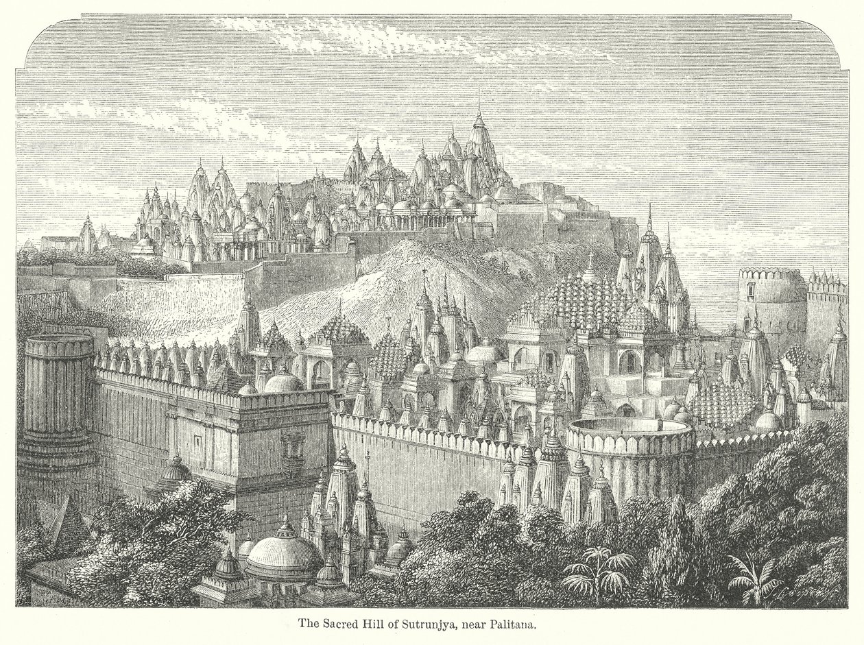 La colina sagrada de Sutrunjya, cerca de Palitana (grabado) de English School