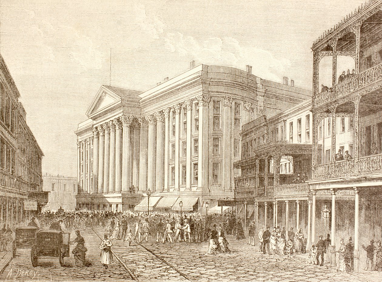 El Hotel Saint Charles en la calle St. Charles, Nueva Orleans en la década de 1880 (litografía) de English School